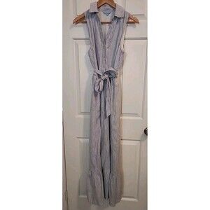 Draper James RSVP Dress XS Blue White Striped Lined Collard  Pockets  Button Up